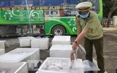 職能力量截停一輛臥鋪客車,查獲1.7噸來歷不明動物內臟。(圖源:越通社)