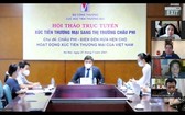 工商部貿易促進局局長黎黃才(中)在研討會山發言。(圖源:工商部)