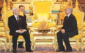 阮富仲總書記與柬埔寨國王西哈莫尼舉行會談。（圖源：越通社）