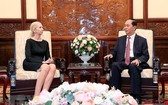 國家主席陳大光（右）接見挪威王國駐越南大使埃里克森。（圖源：顏創）