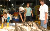 集散市場的海鮮買賣。
