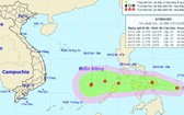 熱帶低壓形成颱風可能登陸中或南部。圖為熱帶低壓的移動方向。（圖源：國家水文氣象預報中心）
