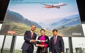 國會主席阮氏金銀見證A321neo飛機移交儀式。（圖源：Airbus）
