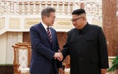 韓國政府5日在南北交流合作推進協議會會議上正式決定通過國際組織向朝鮮提供800萬美元援助。圖為韓國總統文在寅（左）與朝鮮最高領導人金正恩。（圖源：互聯網）