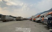 上百輛運載農產品的集裝箱大貨車在越中邊境口岸附近滯留等待通關。（圖源：海關在線）
