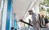 本市防疫工作人員在各所學校進行噴灑除蚊噴霧劑。（圖源：CTV）
