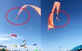 一名3歲的女童被尾巴細長的“領航”風箏纏住脖子，直接捲上天空。（圖源：互聯網）