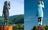 梅蘭妮銅像（左）和原來的木製雕像。（圖源：互聯網）