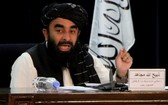 9月7日，阿富汗塔利班發言人穆賈希德在喀布爾出席記者會。（圖源：新華社）