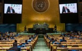巴勒斯坦領導人阿巴斯在聯合國大會第76屆會議上發表視頻講話。 （圖源：聯合國）