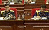 圖中左側為海軍司令金明植，右側為空軍司令金忠日。（圖：韓聯社/朝中社）