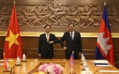 越南外交部長裴青山（左）與柬埔寨副首相兼外交與國際合作部大臣布拉索昆。