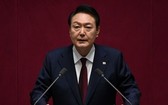 韓國總統尹錫悅25日在國會發表“2023 年度預算案施政演說”。（圖：韓聯社）