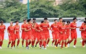 越南國家足球隊接受培訓。
