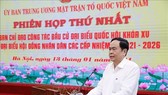 Chủ tịch Uỷ ban Trung ương MTTQ Việt Nam Trần Thanh Mẫn chủ trì cuộc họp. Ảnh: TTXVN