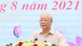 Tổng Bí thư Nguyễn Phú Trọng dự và phát biểu chỉ đạo tại hội nghị mặt trận. Ảnh: VIẾT CHUNG