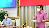 Bí thư Thành ủy TPHCM Nguyễn Văn Nên phát biểu trong buổi gặp gỡ các chuyên gia về phòng chống dịch Covid-19. Ảnh: VIỆT DŨNG