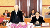 Tổng Bí thư Nguyễn Phú Trọng phát biểu kết luận tại cuộc họp đầu tiên năm Mậu Tuất 2018 của Ban Bí thư Ảnh: TTXVN