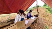 Hai chị em Hồ Thị Son và Hồ Thị Thanh Huyền phải lên núi dựng lán “hứng sóng” học online