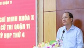 Phó Bí thư Thành ủy TPHCM Nguyễn Hồ Hải phát biểu tại buổi tiếp xúc cử tri quận 11