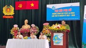 Đại tá Huỳnh Quang Tâm, Trưởng Phòng PC07, Công an TPHCM phát biểu tại đại hội