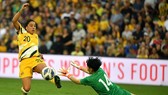 Thủ môn Kim Thanh trong cuộc so tài giữa đội tuyển Việt Nam và Australia