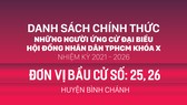 Đơn vị bầu cử số: 25, 26 (huyện Bình Chánh)