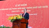 Bí thư Thành ủy TPHCM Nguyễn Thiện Nhân đọc diễn văn tại Lễ kỷ niệm 45 năm ngày Giải phóng Miền Nam, thống nhất đất nước. Ảnh: VIỆT DŨNG