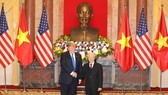 Tổng Bí thư, Chủ tịch nước Nguyễn Phú Trọng tiếp Tổng thống Mỹ Donald Trump tại Phủ Chủ tịch. Ảnh: VIẾT CHUNG