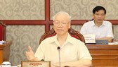 Tổng Bí thư Nguyễn Phú Trọng phát biểu kết luận cuộc họp. Ảnh: TTXVN