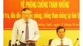 Đồng chí Nguyễn Hòa Bình làm việc với tỉnh Quảng Ngãi về phòng chống tham nhũng