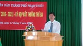 Ông Nguyễn Hồng Hải, tân Chủ tịch UBND TP Phan Thiết phát biểu sau khi nhậm chức.