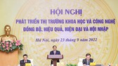 Thủ tướng Chính phủ Phạm Minh Chính chủ trì Hội nghị "Phát triển thị trường khoa học và công nghệ đồng bộ, hiệu quả, hiện đại và hội nhập". Ảnh VGP