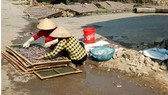 Thu mua và chế biến hải sản để nước thải chảy ra đường,  gây ô nhiễm môi trường quanh cảng cá Quỳnh Lập 