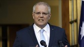 Thủ tướng Australia Scott Morrison phát biểu tại cuộc họp báo ở Canberra. Ảnh: TTXVN