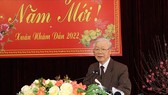 Tổng Bí thư Nguyễn Phú Trọng chúc Tết Đảng bộ, chính quyền và nhân dân tỉnh Bắc Ninh. Ảnh: TTXVN