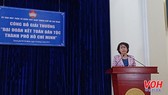 Bà Tô Thị Bích Châu - Chủ tịch UBMTTQ VN TPHCM phát biểu tại hội nghị. Ảnh: VOH