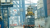 Container hàng hóa xuất khẩu đang được đưa lên tàu tại cảng Tân Cảng Hiệp Phước, huyện Nhà Bè, TPHCM. Ảnh: CAO THĂNG