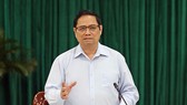 Thủ tướng Phạm Minh Chính phát biểu kết luận buổi làm việc. Ảnh: TTXVN