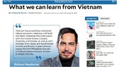 Bài viết có tựa đề “Chúng ta có thể học hỏi gì từ Việt Nam” của chuyên gia Richard Heydarian trên tờ Inquirer