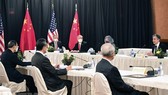 Quang cảnh đối thoại cấp cao về an ninh và đối ngoại Mỹ và Trung Quốc tại Alaska, Mỹ ngày 18-3. Ảnh: AFP/TTXVN