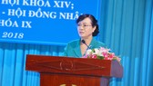 Chủ tịch HĐND TPHCM Nguyễn Thị Quyết Tâm đang trả lời các ý kiến của cử tri quận Thủ Đức. Ảnh: KIỀU PHONG