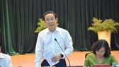 Bí thư Thành ủy TPHCM Nguyễn Văn Nên phát biểu tại buổi làm việc. Ảnh: KIỀU PHONG