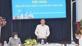 Phó Chủ tịch Thường trực Ủy ban MTTQ Việt Nam TPHCM Nguyễn Thành Trung phát biểu tại hội nghị.