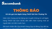 Ngân hàng Sacombank lên tiếng về nhầm lẫn với tên SCB