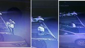 Hình ảnh camera ghi nhận các đối tượng tiếp cận xe ô tô để đập kính trộm tài sản. Ảnh: CHÍ THẠCH