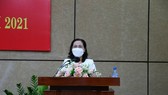 Deputy Secretary of the HCMC Party Committee Nguyen Thi Le is delivering her speech in the meeting. (Photo: SGGP)