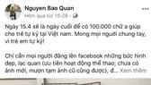 HLV Nguyễn Bảo Quân chia sẻ thông điệp trên trang cá nhân