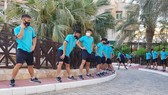 Đội tuyển Việt Nam tại buổi tập ở khuôn viên khách sạn