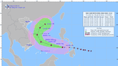 Đường đi của bão RAI khi vào Biển Đông. Ảnh: TTDBKTTVQG